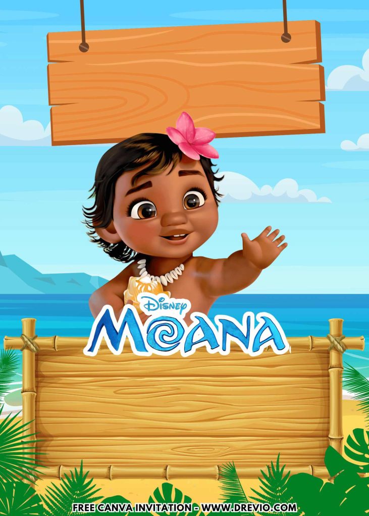 Free and Editable Lovely Cute little moana Birthday Invitation Templates Made in Canva. Customize Online for free