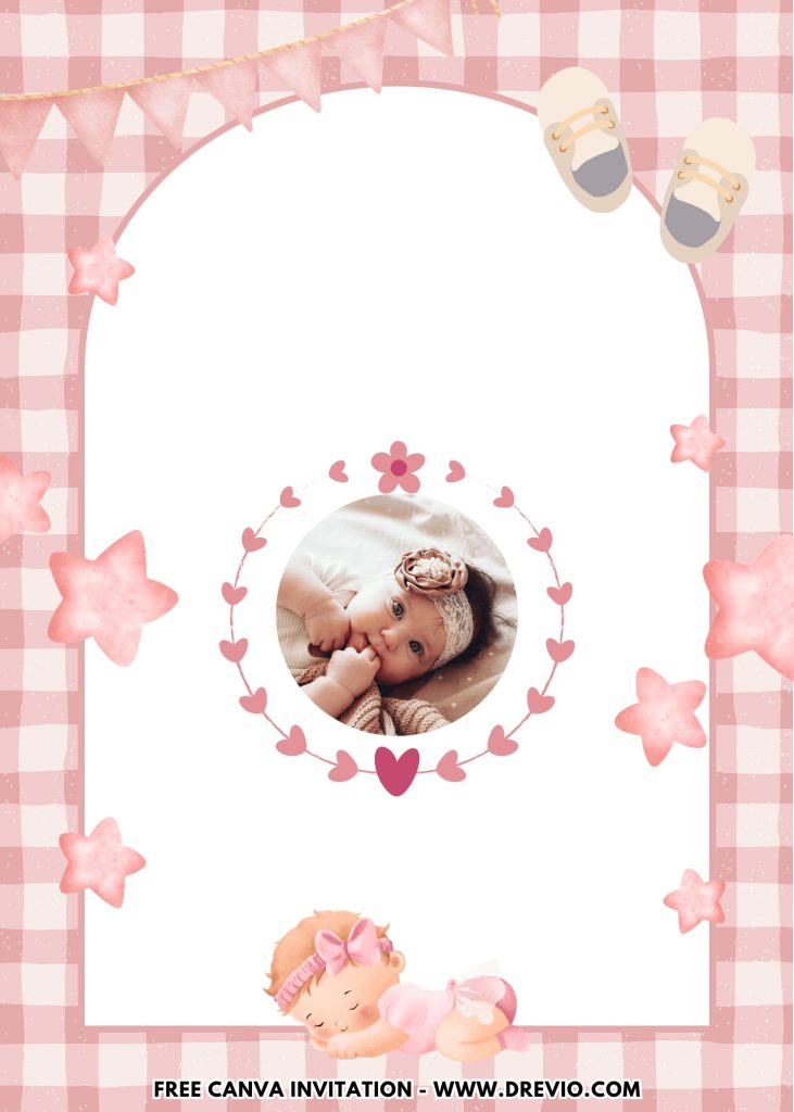 Free and Editable Lovely Sleeping Baby Girl First Birthday Invitation Templates Made in Canva. Customize Online for free