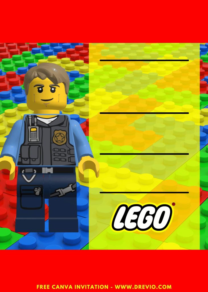 Free and Editable Awesome LEGO Police Sheriff Birthday Invitation Templates Made in Canva. Customize Online for free