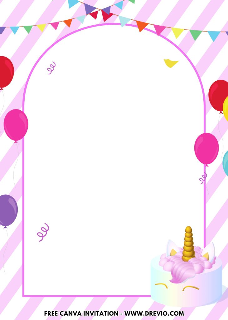Free and Editable Lovely Cute Unicorn Birthday Invitation Templates Made in Canva. Customize Online for free