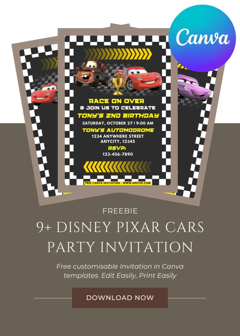Free and Editable Lightning McQueen and Friends Birthday Invitation Templates Made in Canva. Customize Online for free