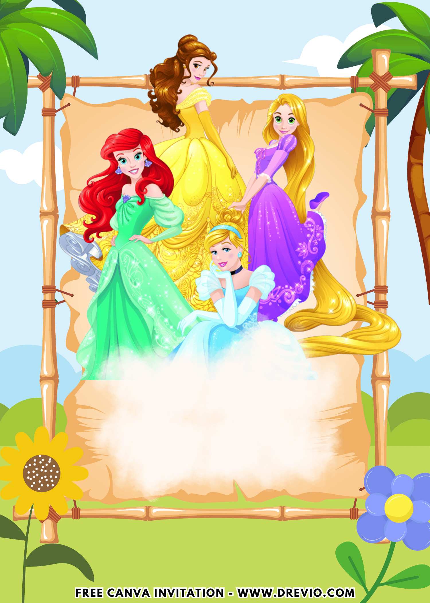 Free and Editable Disney Princess Aurora and Cinderella Birthday Invitation Templates Made in Canva. Customize Online for free