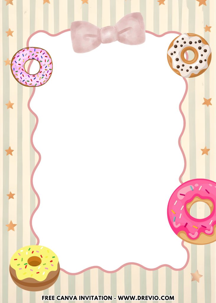Free and Editable Pink Glazed Strawberry Donut Sweet One Birthday Invitation Templates Made in Canva. Customize Online for free