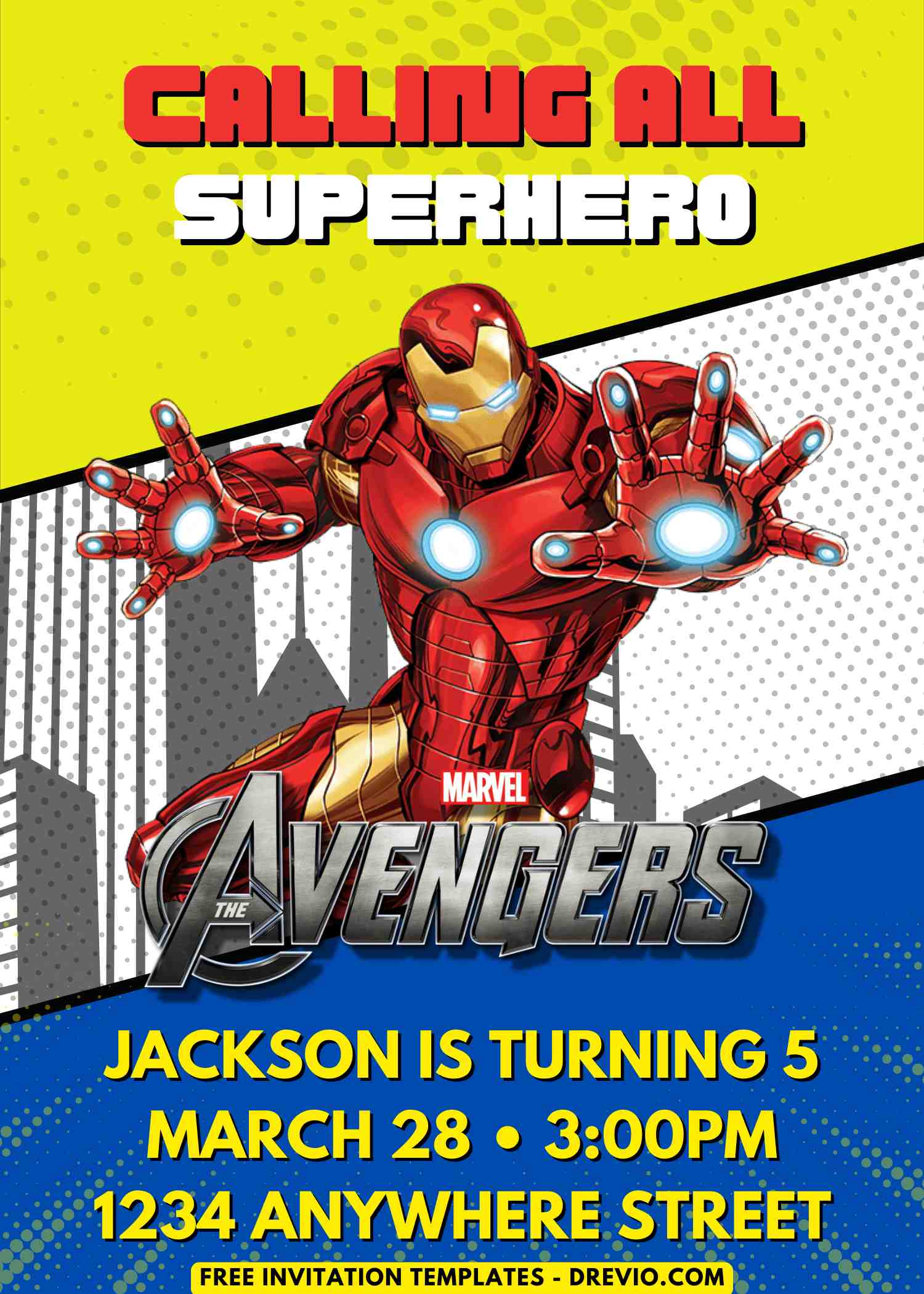 Free and Editable Iron Man Avengers Birthday Invitation Templates Made in Canva. Customize Online for free