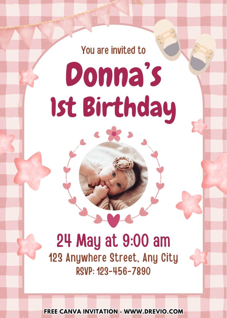 Free and Editable Girl First Birthday Invitation Templates Made in Canva. Customize Online for free