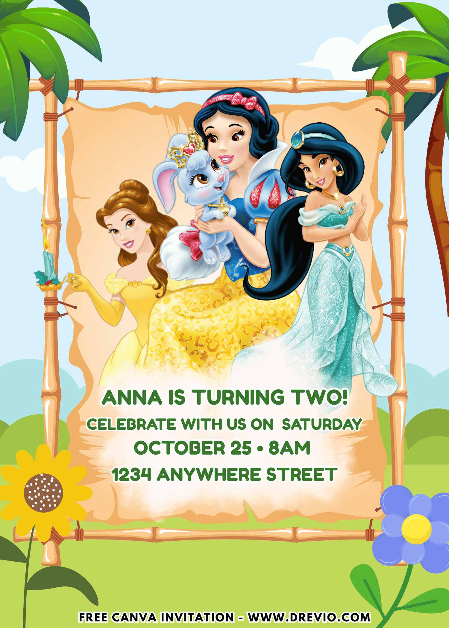 Free and Editable Disney Princess Birthday Invitation Templates Made in Canva. Customize Online for free