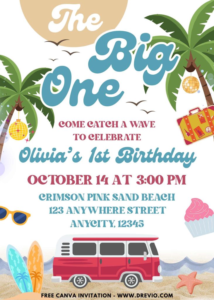 Free and Editable Cute The Big One Birthday Invitation Templates Made in Canva. Customize Online for free
