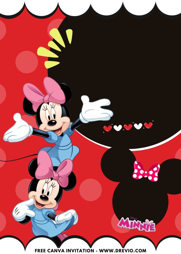Free and Editable Red Minnie Mouse Birthday Invitation Templates Made in Canva. Customize Online for free