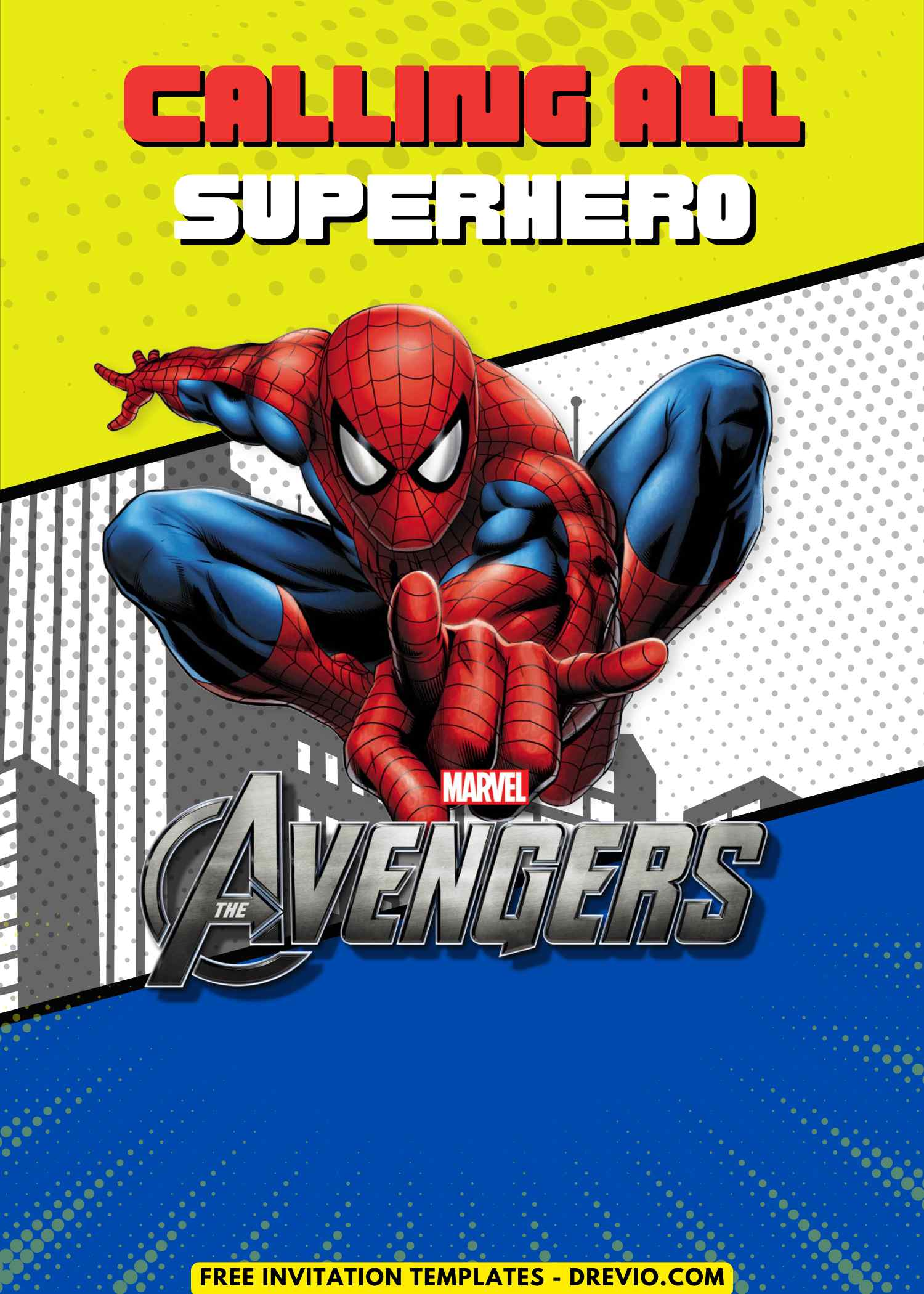 Free and Editable Avengers Birthday Spider-Man Invitation Templates Made in Canva. Customize Online for free