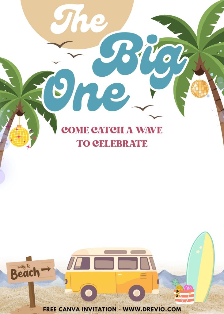 Free and Editable The Big One Summer Birthday Invitation Templates Made in Canva. Customize Online for free