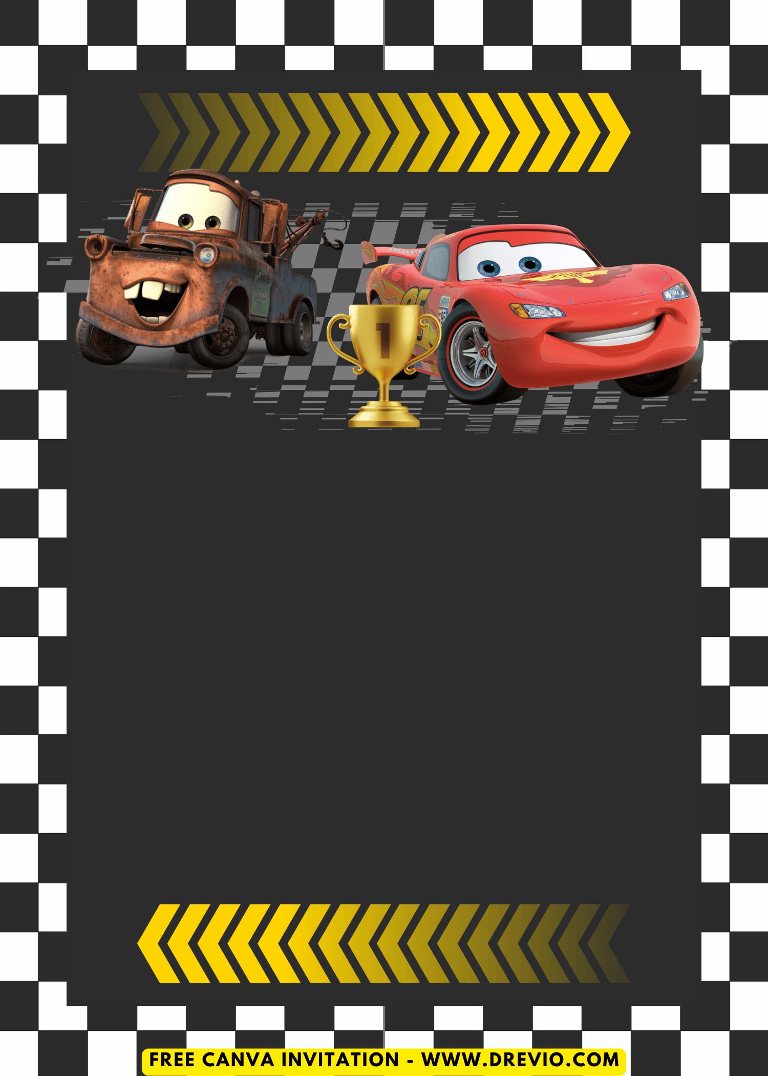 Free and Editable Disney Cars Kids Birthday Invitation Templates Made in Canva. Customize Online for free