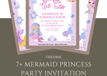 Free and Editable Mermaid Birthday Invitation Templates Made in Canva. Customize Online for free