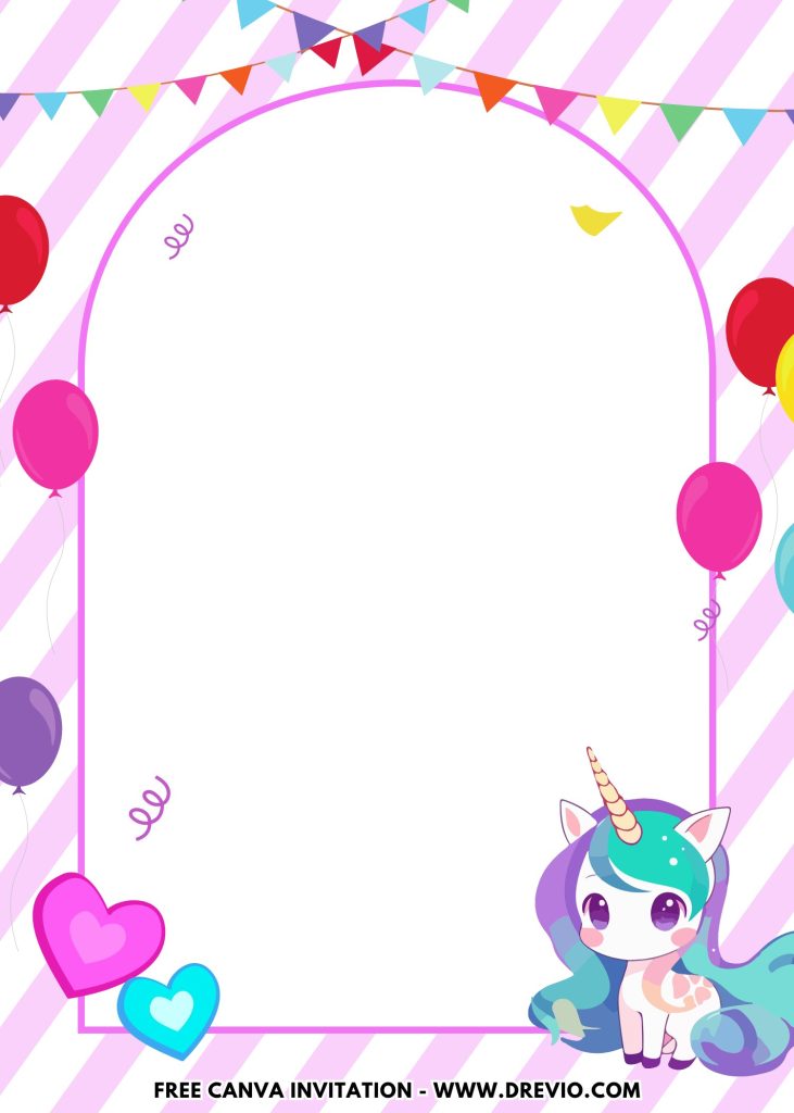 Free and Editable Festive Unicorn Birthday Invitation Templates Made in Canva. Customize Online for free