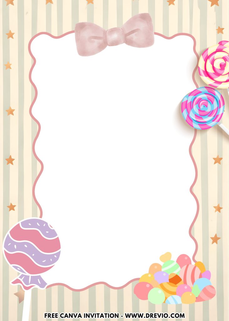 Free and Editable Sweet Candy Sweet One Birthday Invitation Templates Made in Canva. Customize Online for free