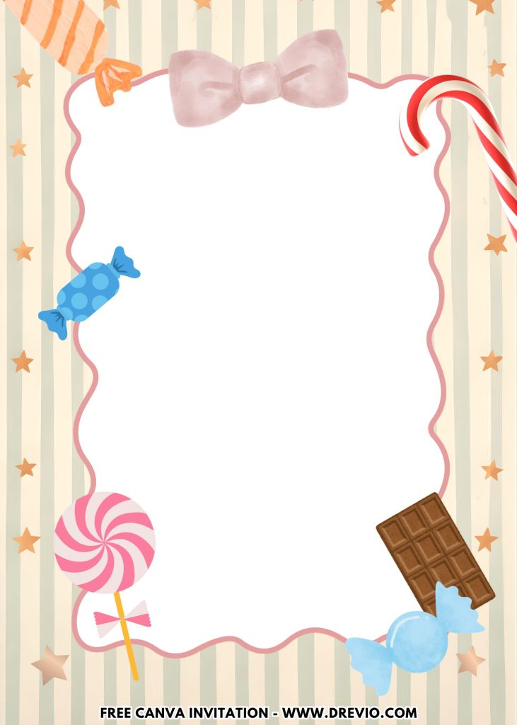 Free and Editable Chocolate Bar and Candy Cane Sweet One Birthday Invitation Templates Made in Canva. Customize Online for free