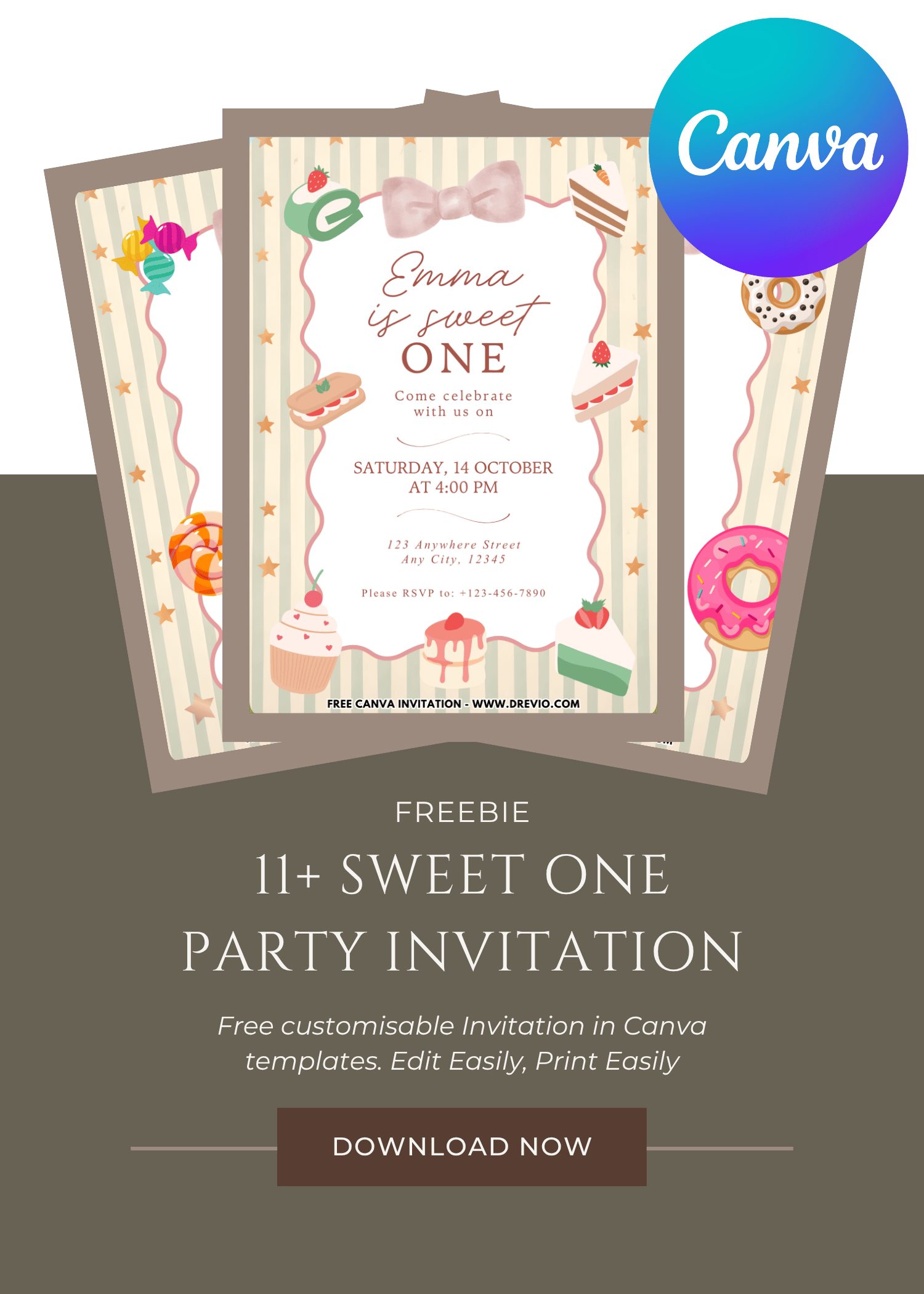 Free and Editable Adorable Sweet One Birthday Invitation Templates Made in Canva. Customize Online for free