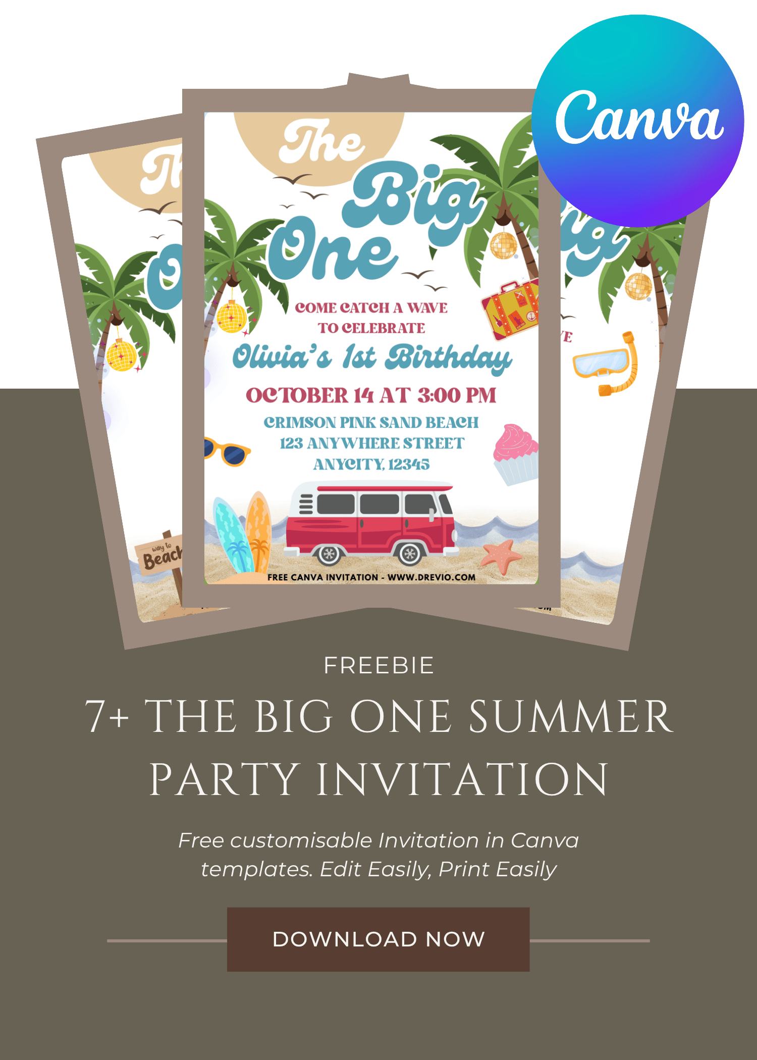 Free and Editable The Big One Birthday Invitation Templates Made in Canva. Customize Online for free