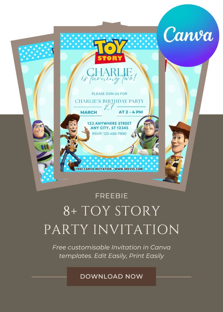 Free and Editable Toy Story Birthday Invitation Templates Made in Canva. Customize Online for free
