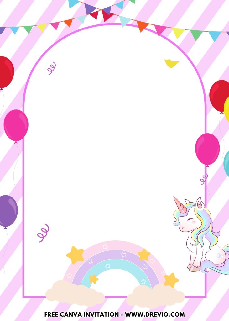 Free and Editable Dreamy Rainbow and Unicorn Birthday Invitation Templates Made in Canva. Customize Online for free