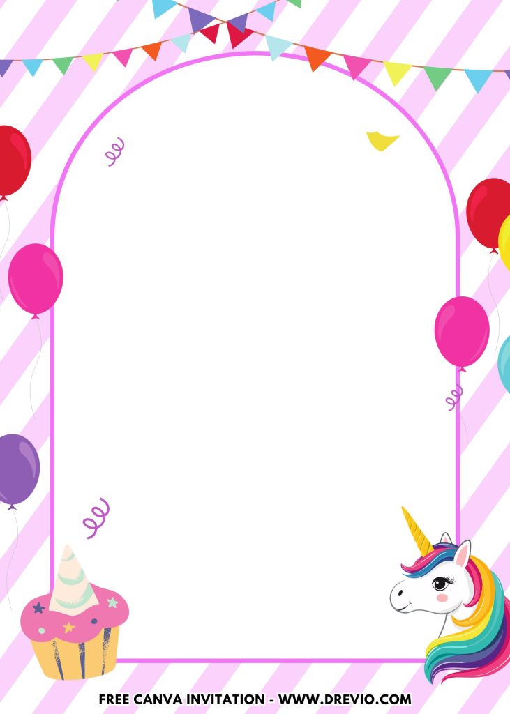 Free and Editable Cute Unicorn Cupcake Birthday Invitation Templates Made in Canva. Customize Online for free