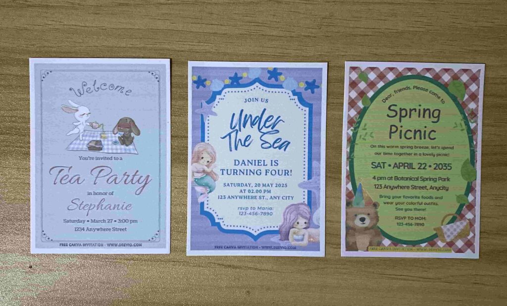 Preview of Printed Garden Bunny Tea Party, Under the Sea and Spring Picnic Teddy Bear Birthday invitation