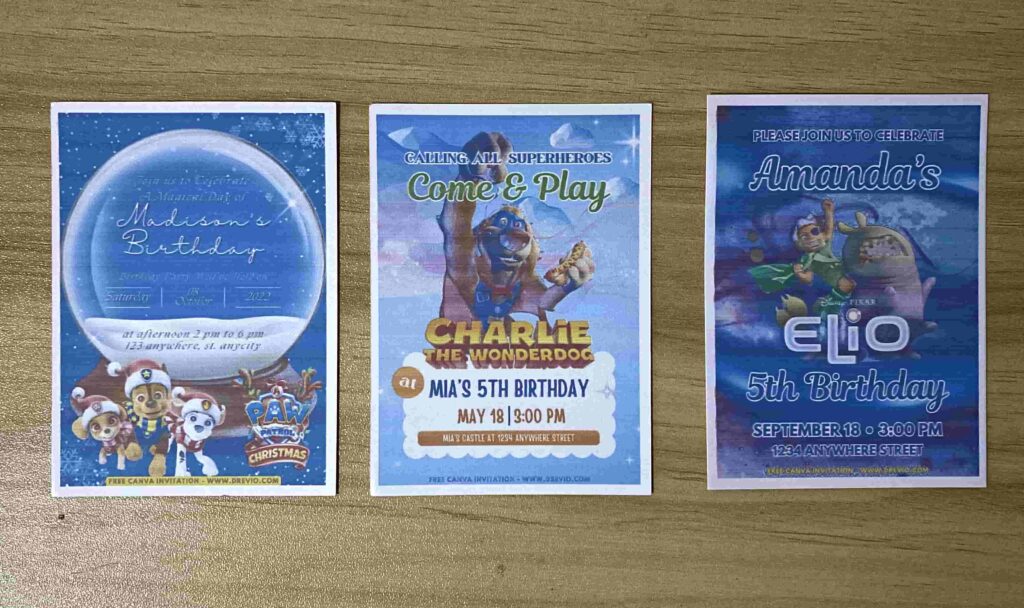 Preview of Printed Snow Globe PAW Patrol, Charlie Wonderdog and Disney Elio Birthday Invitation