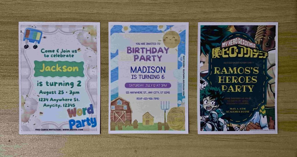 Preview of Printed My Hero Academia, Sunny Farm and Word Party Birthday Invitation