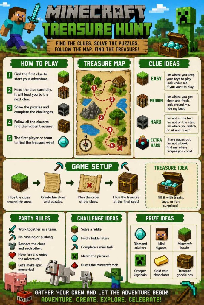Minecraft Treasure Hunt Party Game Instruction Template