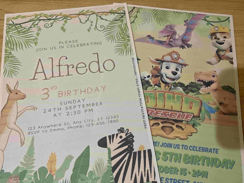 Preview of Paw Patrol Dino Rescue and Jungle Safari Party Animals Birthday Invitation printed 5x7 A7 250gsm 80lb matte cardstock paper