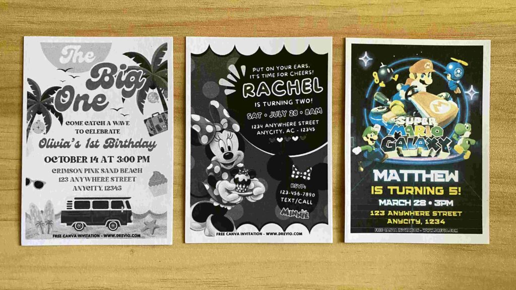 Preview of Printed Super Mario Galaxy, Minnie Mouse Polka Dot and The Big One Birthday Invitation