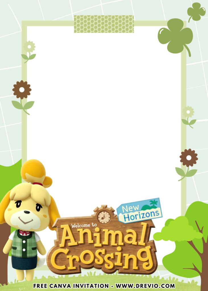 Free and Editable Animal Crossing Isabelle Birthday Invitation Templates Made in Canva. Customize Online for free