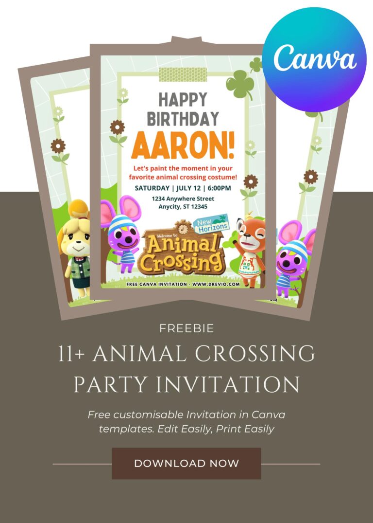 Free and Editable Animal Crossing New Horizon Birthday Invitation Templates Made in Canva. Customize Online for free