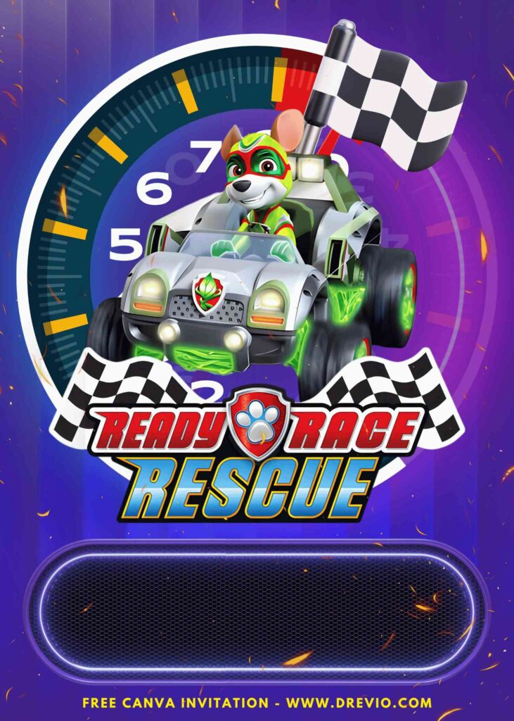 Free and Editable Epic Rocky PAW Patrol Ready Race Rescue Birthday Invitation Templates Made in Canva. Customize Online for free