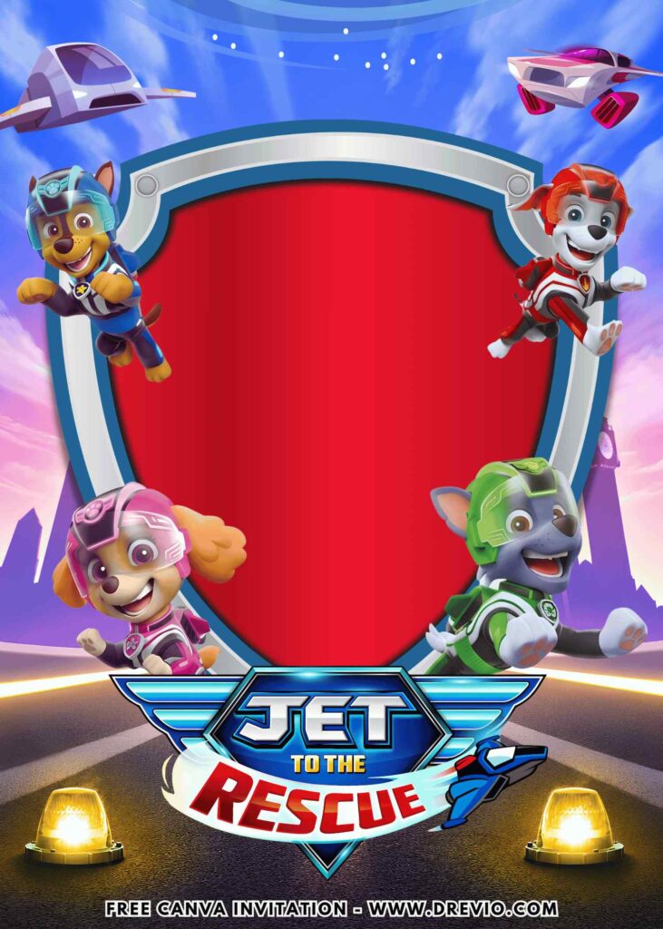 Free and Editable Epic PAW Patrol Jet to the Rescue Birthday Invitation Templates Made in Canva. Customize Online for free