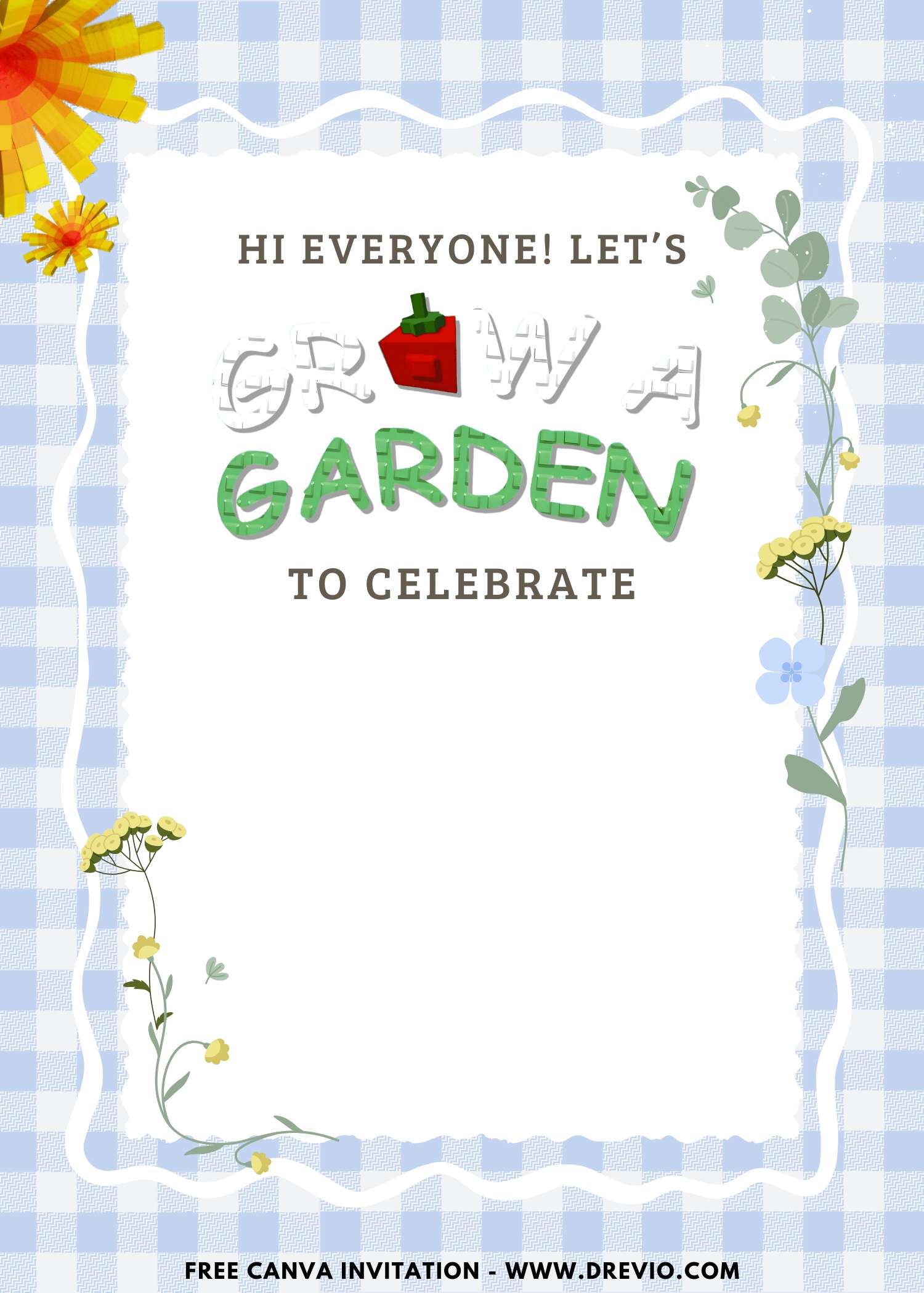 Free and Editable Simply Cute Roblox Grow A Garden Birthday Invitation Templates Made in Canva. Customize Online for free