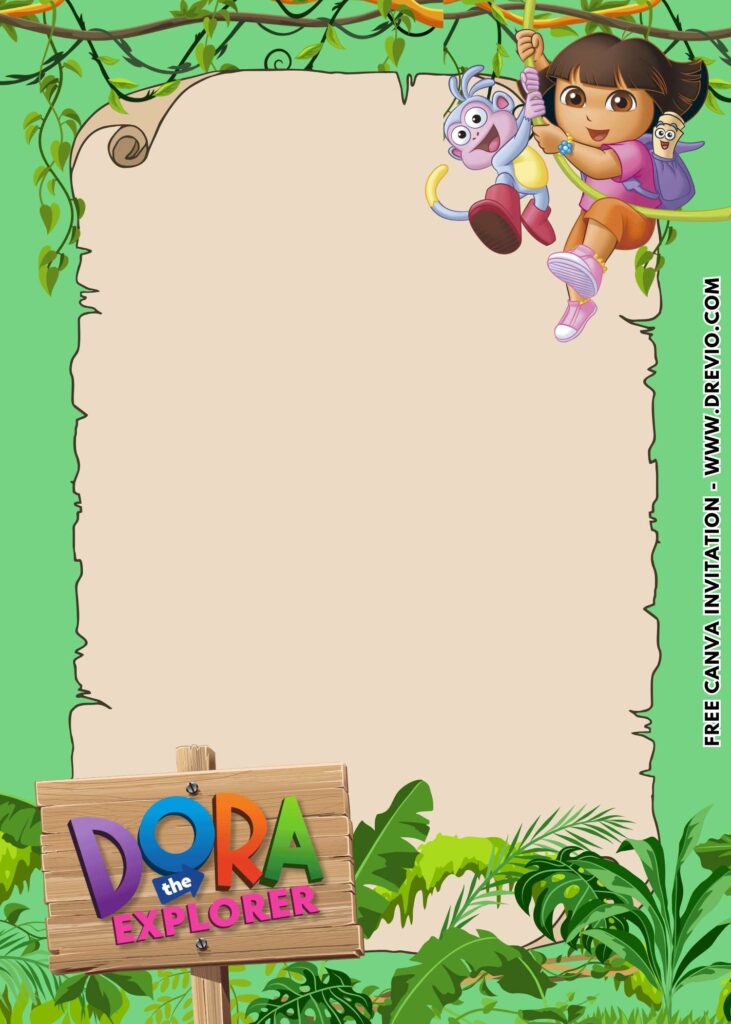 Free and Editable Dora the Explorer Birthday Invitation Templates Made in Lovely Canva. Customize Online for free