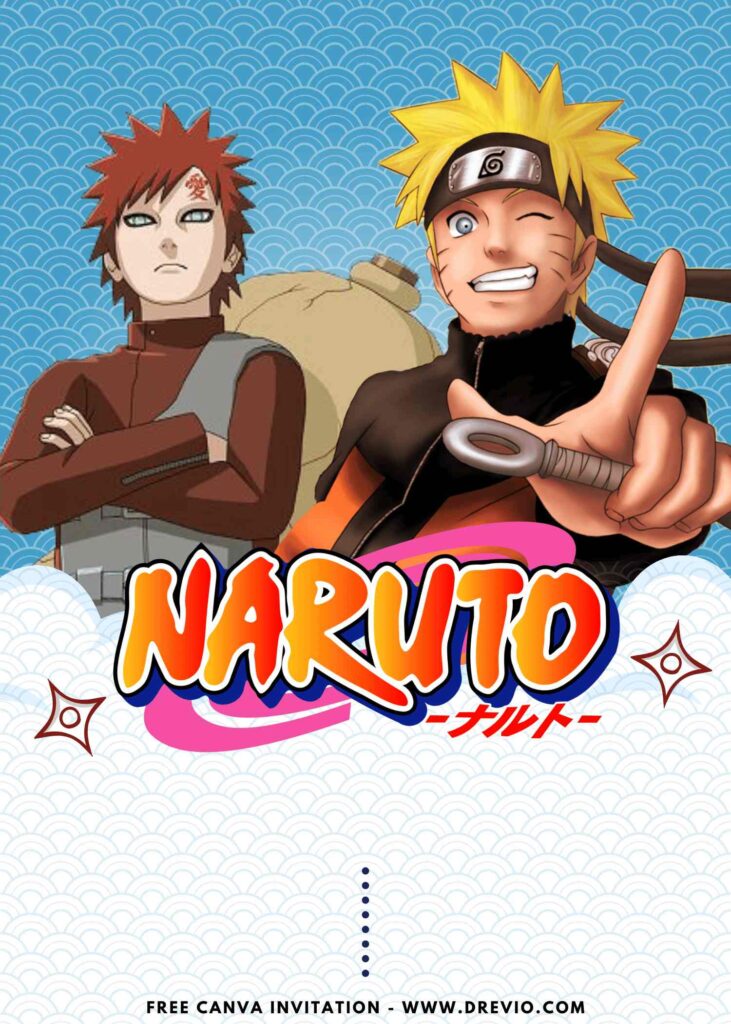 Free and Editable Hokage Gara and Naruto Birthday Invitation Templates Made in Canva. Customize Online for free
