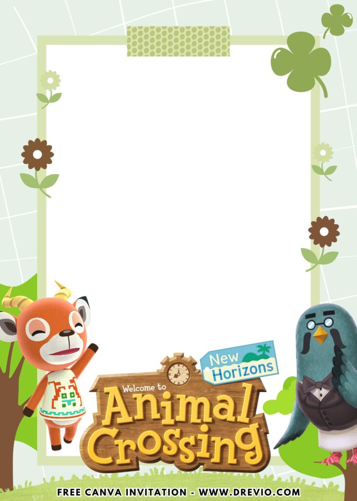 Free and Editable Cute Animal Crossing Birthday Invitation Templates Made in Canva. Customize Online for free