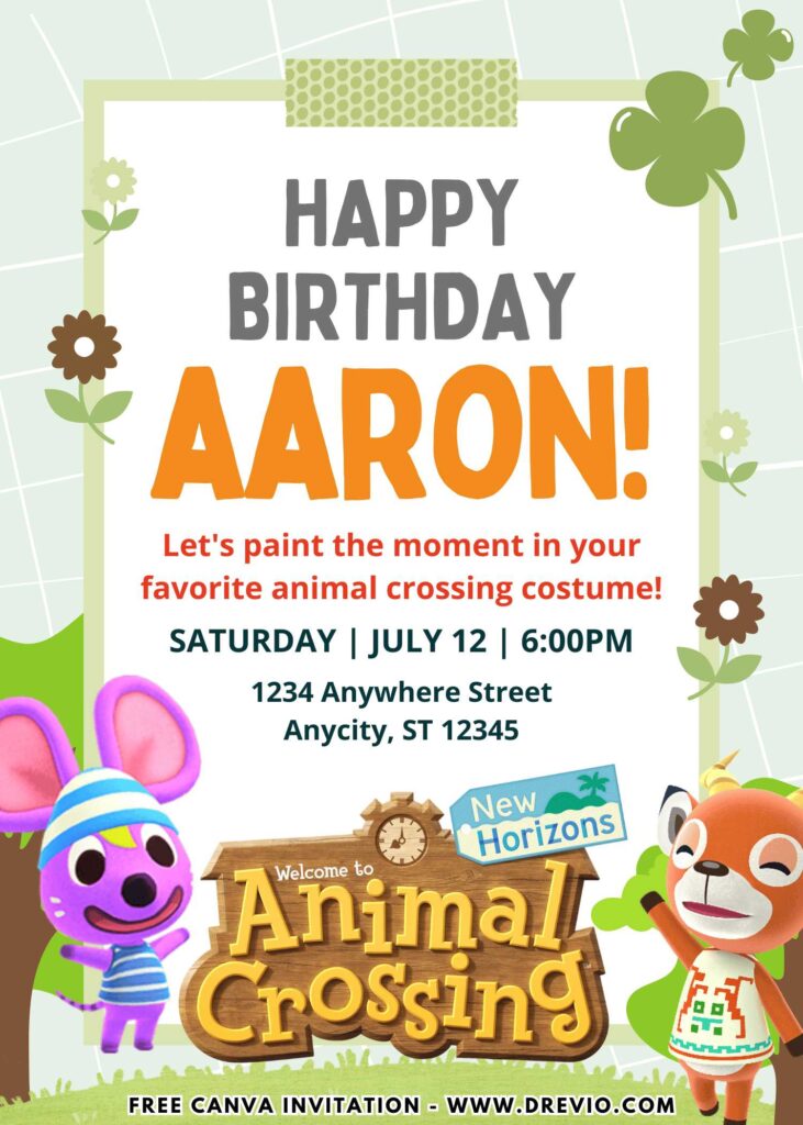 Free and Editable Animal Crossing Birthday Invitation Templates Made in Canva. Customize Online for free