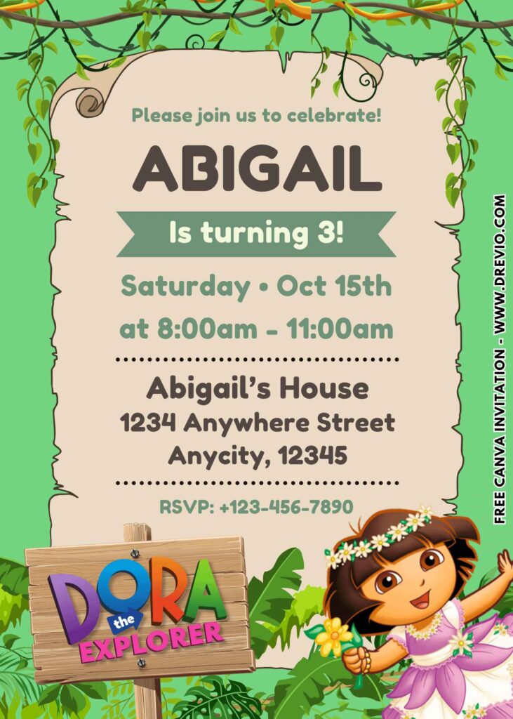 Free and Editable Dora the Explorer Birthday Invitation Templates Made in Canva. Customize Online for free