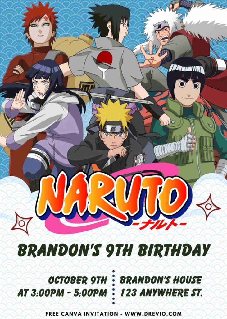 Free and Editable Naruto Shippuden Birthday Invitation Templates Made in Canva. Customize Online for free