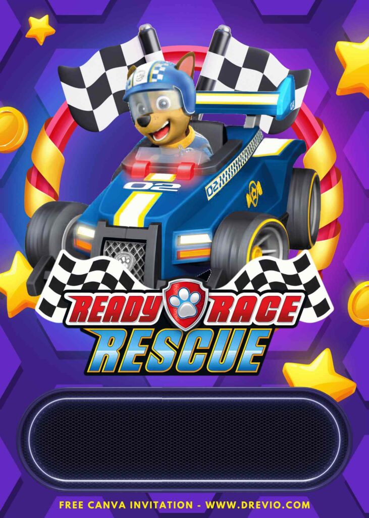 Free and Editable PAW Patrol Ready Race Rescue Chase Birthday Invitation Templates Made in Canva. Customize Online for free