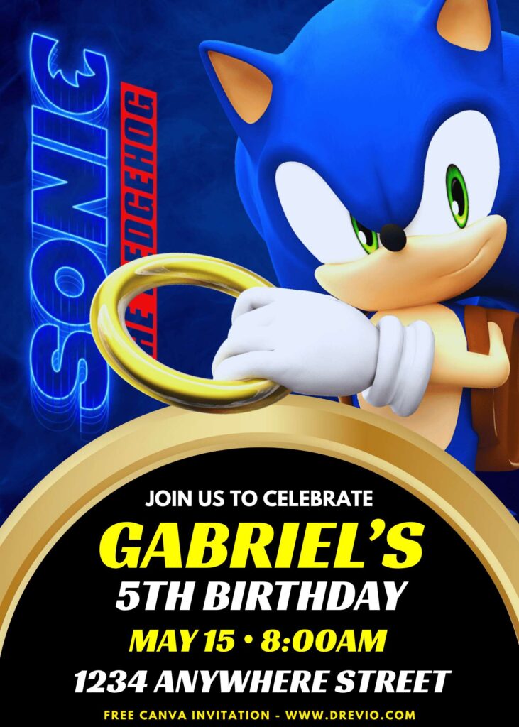 Free and Editable Sonic the Hedgehog Birthday Invitation Templates Made in Canva. Customize Online for free