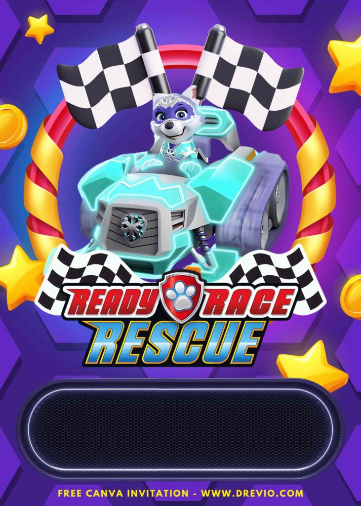 Free and Editable PAW Patrol Ready Race Rescue Everest Birthday Invitation Templates Made in Canva. Customize Online for free