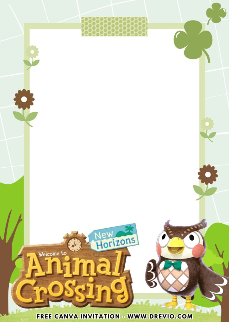 Free and Editable Animal Crossing Blathers Birthday Invitation Templates Made in Canva. Customize Online for free