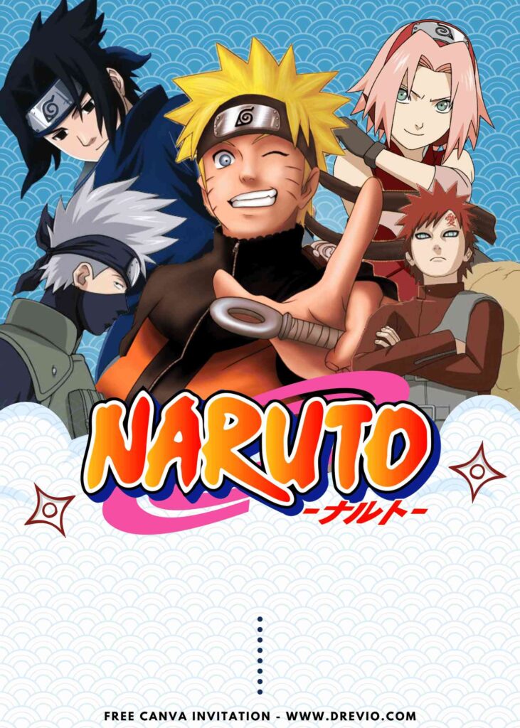 Free and Editable Naruto Gara and Sakura Birthday Invitation Templates Made in Canva. Customize Online for free