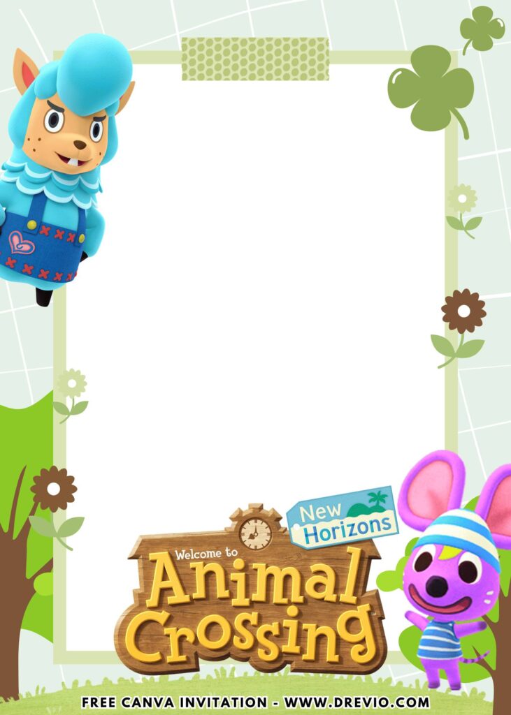 Free and Editable Animal Crossing Sheep and Mouse Birthday Invitation Templates Made in Canva. Customize Online for free
