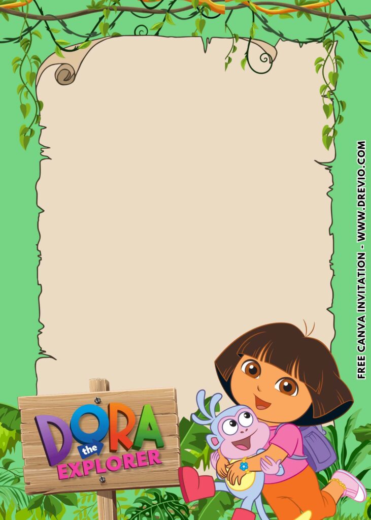 Free and Editable Dora and Boots Birthday Invitation Templates Made in Canva. Customize Online for free