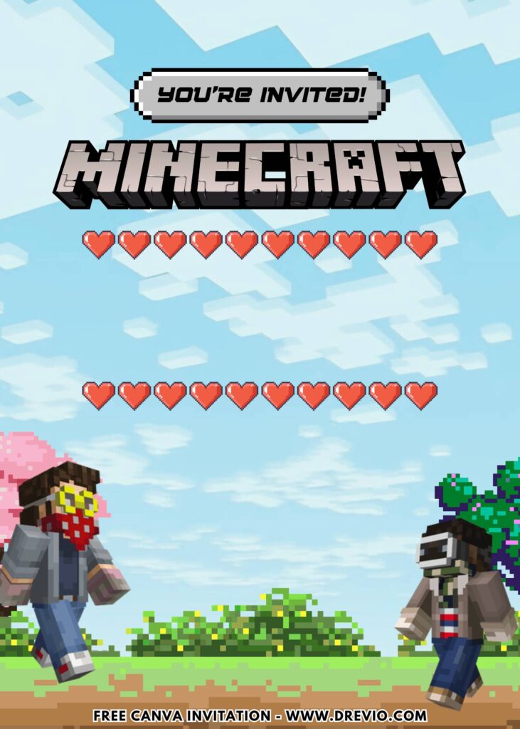 Free and Editable Cute Minecraft Birthday Invitation Templates Made in Canva. Customize Online for free