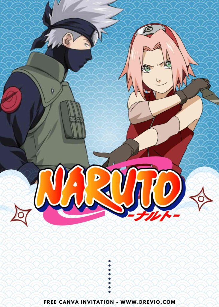 Free and Editable Naruto Kakashi and Sakura Birthday Invitation Templates Made in Canva. Customize Online for free